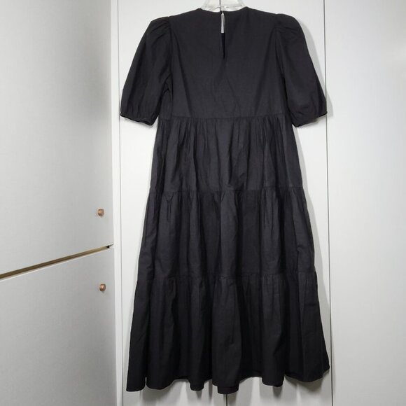 Aritzia Little Moon Delphi Poplin Dress Puff-Sleeve Tiered Women's Size S Black - Picture 7 of 11
